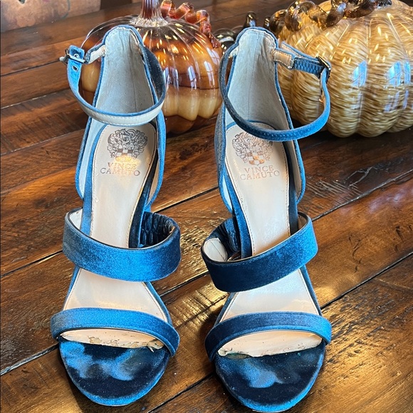 Vince Camuto Robeka Blue Velvet Heeled Sandals - Picture 2 of 10